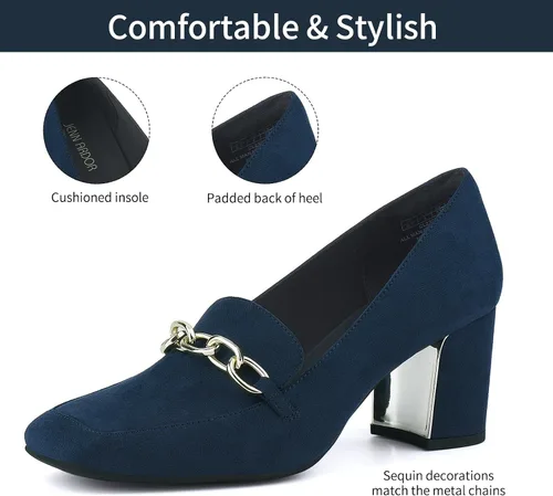Vista 2 de JENN ARDOR Mocasines de tacón para mujer, cómodos mocasines de tacón cuadrado, zapatos de tacón grueso para mujer, zapatos de trabajo, zapatos
