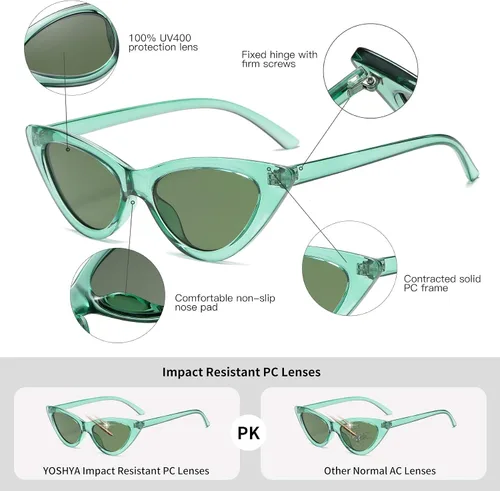 Vista 4 de Lentes de sol retro para mujer, con marco de plástico y diseño con estilo ojo de gato YOSHYA