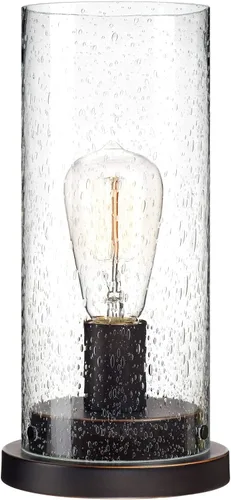 Vista 2 de 360 Lighting Libby - Lámpara de mesa de 12 pulgadas de alto LED de bronce con semilla de vidrio sembrado, pantalla cilíndrica para dormitorio, casa