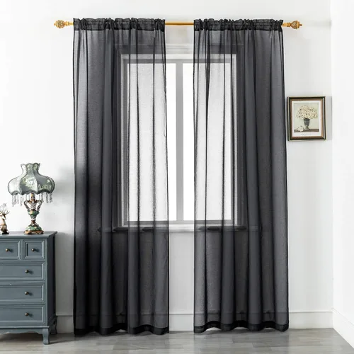 Vista 12 de DUALIFE - Cortinas transparentes de 54 pulgadas de largo, paneles de privacidad de gasa para ventanas, cortinas de lino semitransparentes