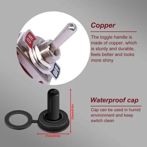 Vista 3 de weideer Interruptor de palanca de 12 V 30 A encendido/apagado 2 pines 2 posiciones SPST interruptor impermeable con terminales de tapa impermeable