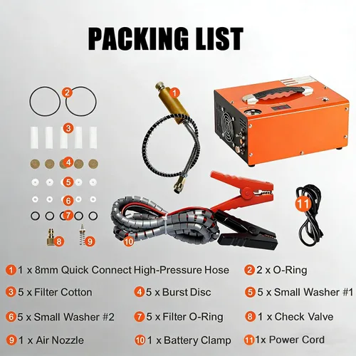 Vista 7 de Compresor de aire PCP 4500Psi/30Mpa, bomba de llenado rápido sin aceite de 300 W con apagado automático, doble potencia 12 V CC y 110 V CA