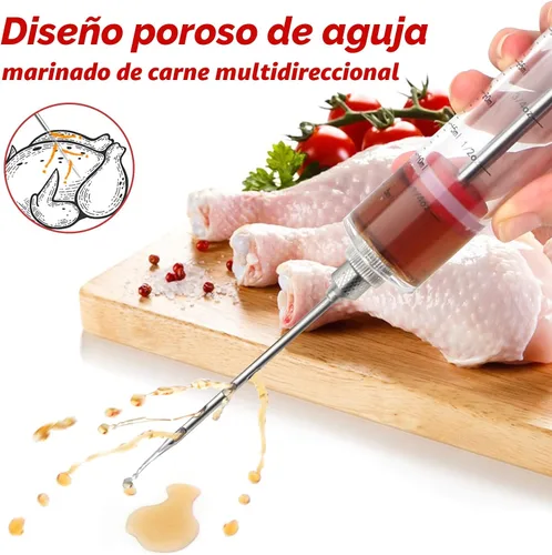 Vista 2 de Inyector de Carne, Kit de Inyector de Adobo de Plástico para Barbacoa de 1 oz, Jeringa Inyectora de Pavo