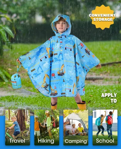 Vista 4 de WAWSAM Poncho de lluvia ligero para niños, impermeable, reutilizable