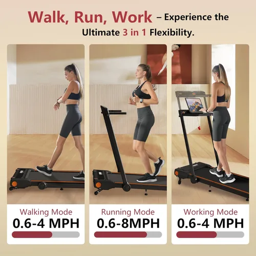 Vista 4 de Treadmill with Incline, 3 in 1 Under Desk Treadmill Walking Pad with Removable Desk Workstation 3.5HP Foldable Compact Walking Treadmills for Home