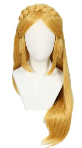 Vista 5 de Linfairy Peluca larga rubia para mujer, pelucas de cosplay de Halloween con 2 orejas de elfo