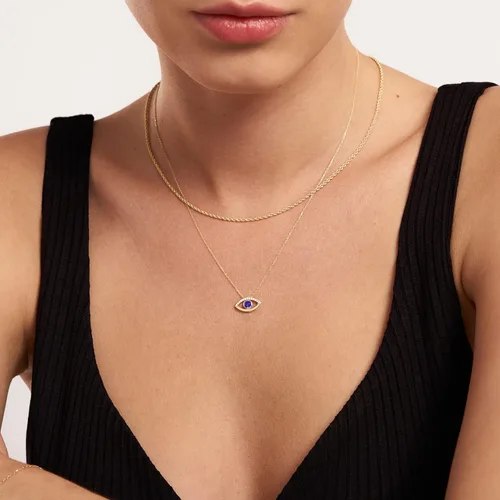 Vista 3 de Gelin Collar de oro macizo de 14 quilates con zafiro de diamante para mujer, Oro, Diamante