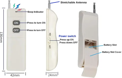 Vista 3 de Interruptor remoto inalámbrico de 12 V, relé DC12V/24V/48V/72V/30A, interruptor RF inalámbrico bidireccional con función de retroalimentación