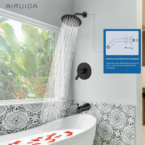 Vista 3 de Airuida Juego de grifo de ducha con boquilla de bañera, grifo de bañera de Negro