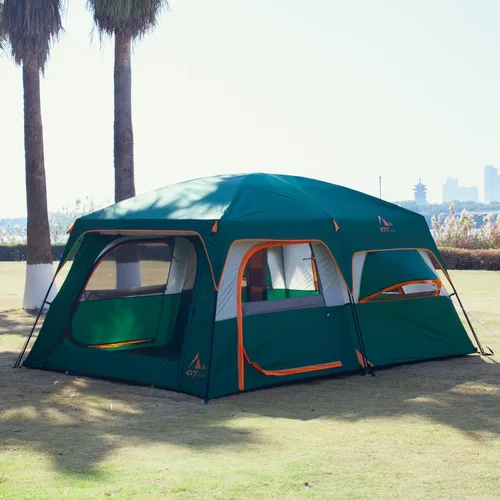 Vista 2 de KTT Extra Large Tent 6-10-12-14 Person(Style-B),Family Cabin Tents,2 Rooms,3 Doors and 3 Windows with Mesh,Straight Wall,Waterproof,Double Layer,Big