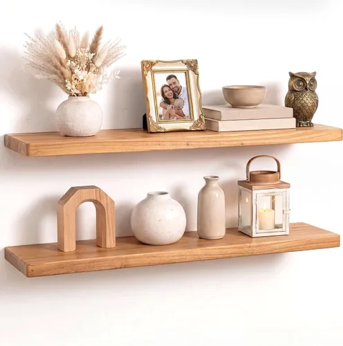 Vista 53 de Estantes flotantes para decoración de pared, estantes rústicos de madera recuperada de 24 x 8 pulgadas, estantes de montaje en pared resistentes