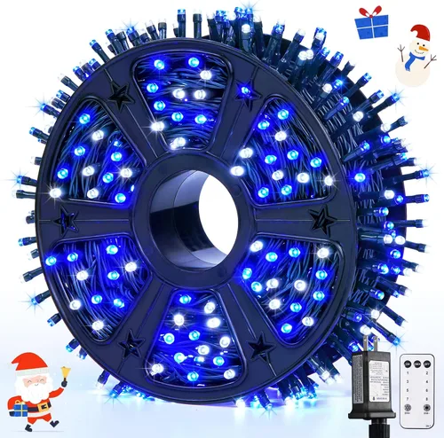 Vista 16 de JMEXSUSS 400 luces LED de Navidad rojas, blancas y verdes, luces de árbol de Navidad de 132 pies con control remoto, tira de luces para interiores