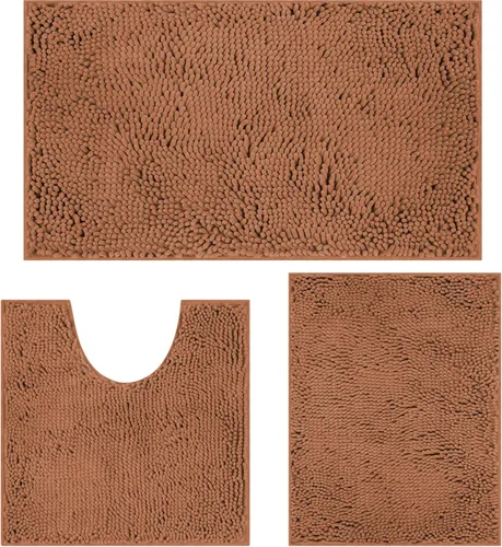 Vista 33 de Juego de alfombras de baño de 3 piezas, tapetes de baño para baño antideslizantes, alfombras de baño de felpilla gruesa, suaves y absorbentes, juego