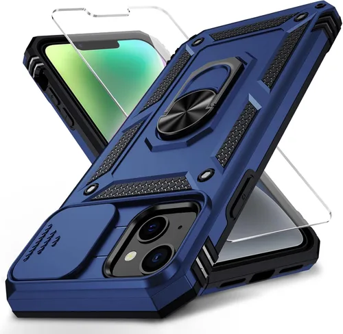 Vista 17 de Funda para iPhone 14 con cubierta para lente de cámara, protector de pantalla HD, protección contra caídas de grado militar de 10 pies, soporte