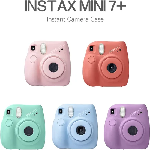 Vista 2 de Rieibi Funda de piel sintética Mini 7+, funda protectora para cámara instantánea Fujifilm Instax Mini 7+ con correa de hombro ajustable