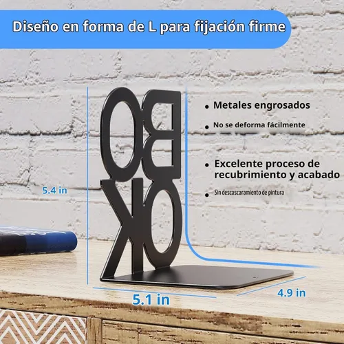 Vista 6 de Extremos para libros, soportes para libros para estantería, sujetalibros se utilizan para libros, diseño de apariencia única, resistente Negro