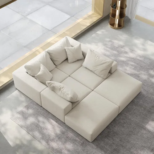 Vista 5 de Sofá modular de gran tamaño de 162 pulgadas, moderno sofá modular tapizado en forma de L de felpilla con 6 almohadas, combinación gratuita de sofá