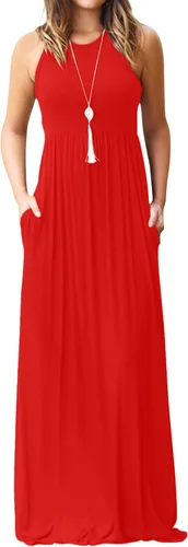 Vista 11 de DEARCASE Vestido largo de verano sin mangas para mujer, con bolsillos E10-floral Negro Azul