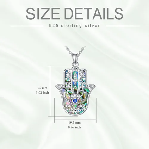 Vista 4 de PROESS Collar de plata de ley Hamsa Fatima, collar de elefante, colgante de ojo azul, joyería para hombres, mujeres, niñas y niños, Plata esterlina