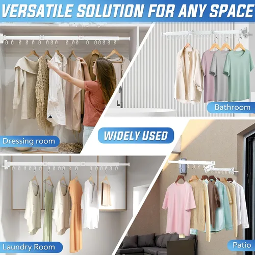 Vista 2 de ZOFGENOW Tendedero de Ropa de Pared Plegable, Retráctil y Colapsible (Tri-Pliegue) de Aluminio que Ahorra Espacio para Uso Interior y Exterior