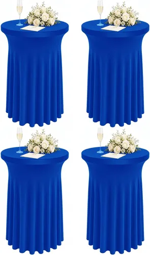 Vista 8 de Paquete de 4 faldas redondas de elastano de 32 x 43 pulgadas para mesa de cóctel con cortinas onduladas, mantel de cóctel elástico, mesas altas Negro