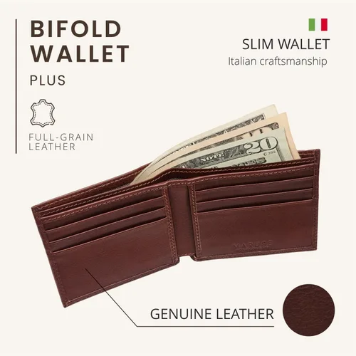 Vista 2 de Maruse Billetera plegable delgada de cuero cartera minimalista para hombres, Marrón, Minimalista
