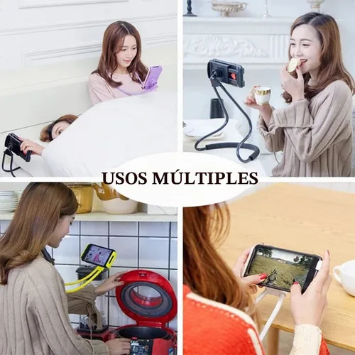 Vista 6 de Soporte universal para teléfono Moblie, soporte para teléfono celular Lazy y cuello para tableta celular, soporte flexible para teléfono (negro)