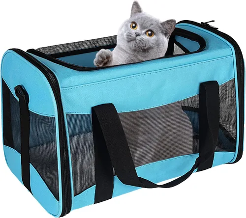 Vista 10 de Estuche de transporte para gatos, aprobado por aerolíneas, portátil y transpirable, transportador de viaje para mascotas, almohadilla de forro polar