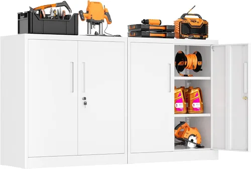 Vista 13 de INTERGREAT Armarios de almacenamiento de metal con cerradura, gabinete de almacenamiento de oficina con cerradura de 36 pulgadas con 2 puertas y 2