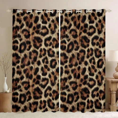 Vista 31 de Feelyou Purple Leopard Print Blackout Curtains Black Wild Safari Darkening Drapes for Bedroom Living Room Decor Cheetah Fur Wildlife Thermal