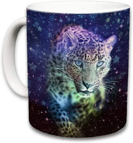 Vista 2 de Taza de leopardo Tazas de viaje de cerámica de animales lindos Taza para amantes del café Diseño de leopardos Gran regalo novedoso Ropa