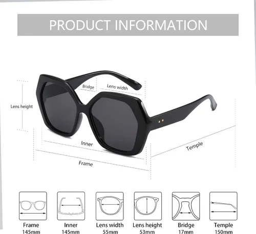 Vista 5 de ZENOTTIC Gafas de sol hexagonales de gran tamaño retro para mujeres 100% protección UV400