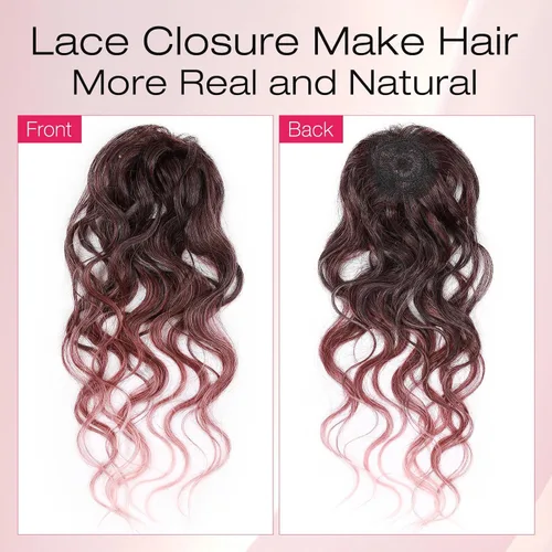 Vista 4 de HANNE Paquetes de cabello castaño mezclado con extensiones de cabello ondulado con cierre Sintético 18 "20" 22" con cierre de encaje, resistente