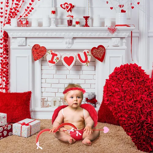 Vista 5 de SATINIOR 5 Pcs Valentine's Day Baby Cupid Angel Costume Kit, Newborn Photoshoot Clothes Wings with Bow Arrow Diaper