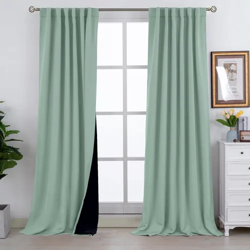 Vista 173 de BGment Cortinas 100% opacas beige de 63 pulgadas de largo con forro aislante térmico, bolsillo para varilla y lengüeta trasera de doble capa