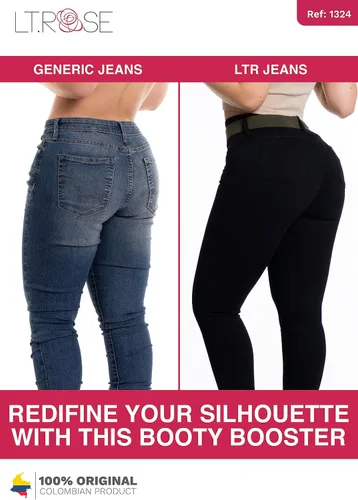 Vista 4 de LT.ROSE Jeans colombianos de talle alto Pantalones Colombianos Levanta Cola Jeans con levantamiento de glúteos para mujer