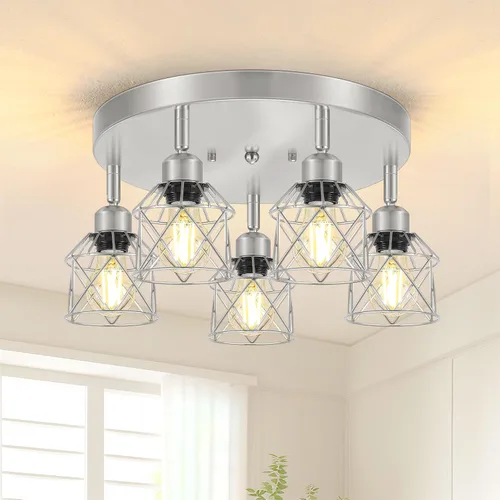 Vista 15 de Baocuz Lámpara de techo semiempotrada de níquel cepillado de 3 luces, luminarias de cocina ajustables montaje al techo base E26, luces de techo