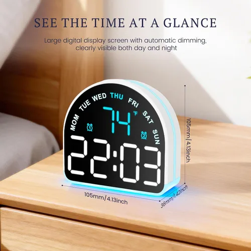 Vista 2 de Reloj despertador para dormir pesado: alarma súper fuerte y luz de despertador suave para adultos, niños, adolescentes Pantalla digital con tiempo