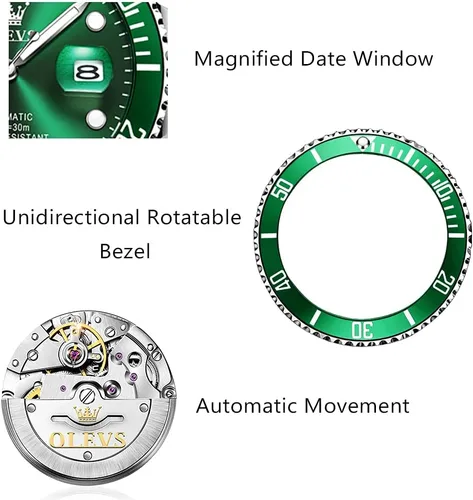Vista 5 de Reloj automático de viento automático para hombre, reloj de lujo de acero inoxidable con fecha, reloj clásico impermeable con bisel giratorio