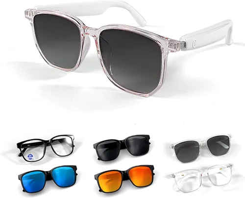 Vista 11 de Xmenha Lentes de sol inalámbricos Bluetooth para hombres y mujeres, polarizados, lentes de sol inteligentes, auriculares de audio Bluetooth