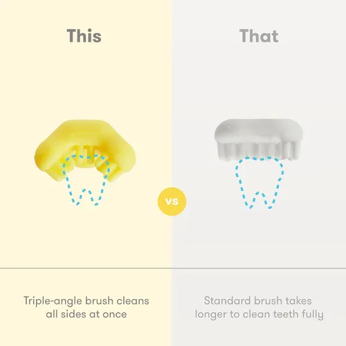 Vista 3 de Frida Baby Cepillo de dientes de entrenamiento para bebés con cerdas de silicona suave, amarillo