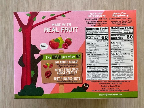 Vista 2 de Bear - Rollos de fruta real, paquete variado de fresa y frambuesa, 48 rollos (24 unidades, 2 rollos por paquete)
