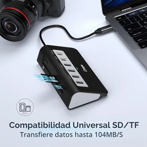 Vista 6 de P9 USB C Hub, INTPW 9-en-1 Adaptador USB Multipuerto con HDMI 4K, PD 100W, USB-C y 2 USB A 3.0 5Gbps, 2 USB A 2.0, Lector de Tarjetas SD/TF, Hub USB