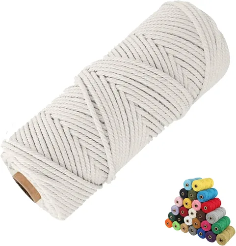 Vista 45 de Cordón de algodón para macramé, hilo torcido de 4 capas, cuerda de algodón natural, suministros perfectos de macramé, para hacer soportes colgantes
