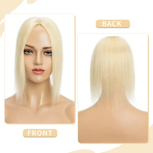 Vista 6 de Hairro Toppers de cabello humano 100% real para mujeres sin flequillo, postizos de cabello real con clip, base de seda transpirable para cubrir