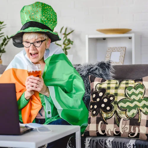 Vista 5 de Vellibring Fundas de almohada del Día de San Patricio de 18 x 18 pulgadas, fundas de almohada para decoración de sofá y decoración de sofá, diseño