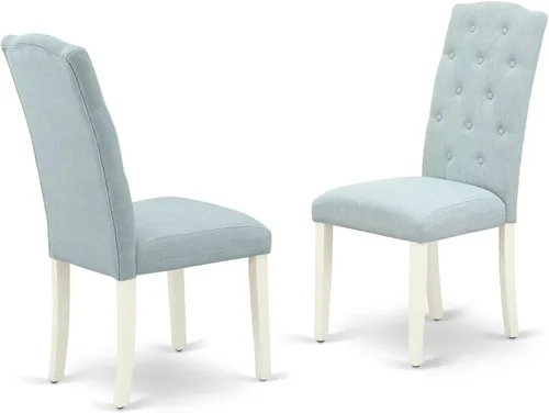 Vista 10 de East West Furniture CEP1T21 Celina Parson - Juego de 2 sillas acolchadas de tela de lino azul mineral con botones, color negro