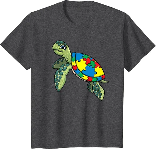 Vista 10 de Turtle Puzzle Pieces for Autism Awareness Kids Women Teacher T-Shirt Asphalt Grey
