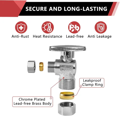Vista 4 de 5 piezas EFIELD 1/2 "compresión x1/4" OD ángulo válvula de parada