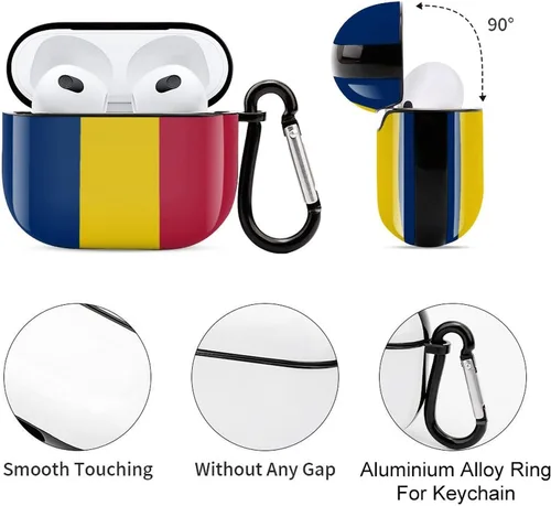 Vista 5 de Funda protectora con Bluetooth de cuerpo completo de la bandera rumana para AirPods 3, funda con llavero impreso completo